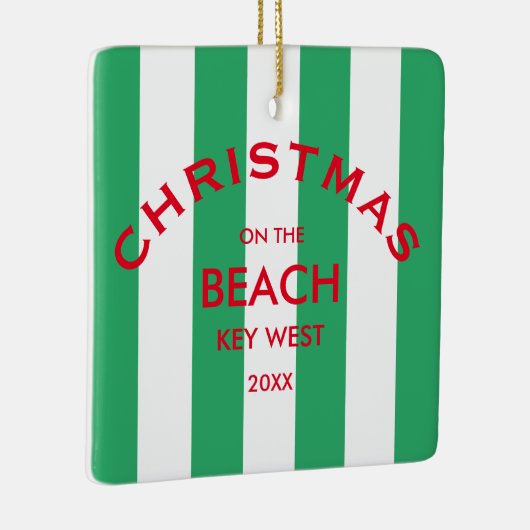 Kerst op het strand aangepaste groene Cabana Strip Keramisch Ornament (Rechts)