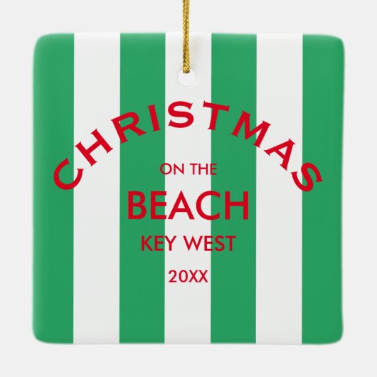 Kerst op het strand aangepaste groene Cabana Strip Keramisch Ornament (Achterkant)