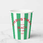 Kerst op het strand aangepaste groene Cabana Strip Papieren Bekers (Voorkant)