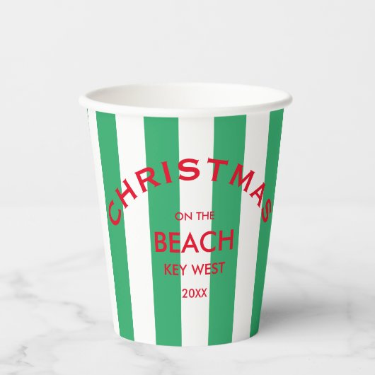 Kerst op het strand aangepaste groene Cabana Strip Papieren Bekers (Voorkant)