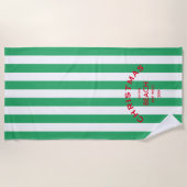 Kerst op het strand aangepaste groene Cabana Strip Strandlaken (Voorkant)