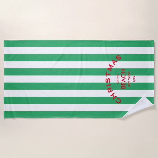 Kerst op het strand aangepaste groene Cabana Strip Strandlaken (Voorkant)
