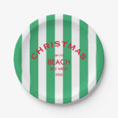 Kerst op het strand Green Cabana Stripe Papieren Bordje (Voorkant)
