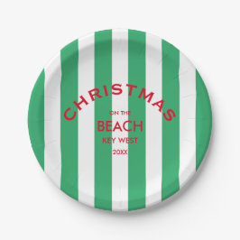 Kerst op het strand Green Cabana Stripe Papieren Bordje