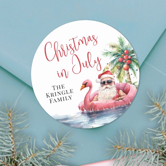 Kerst op het strand in juli ronde sticker