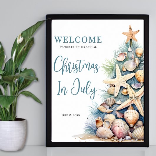 Kerst op het Strand is Juli Welkom Bord Poster