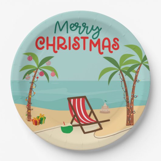 Kerst op het strand papieren bordje (Voorkant)