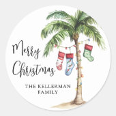 Kerst op het strand ronde sticker (Voorkant)