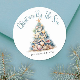Kerst op het strand ronde sticker
