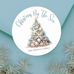 Kerst op het strand ronde sticker