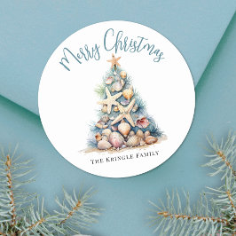 Kerst op het strand ronde sticker