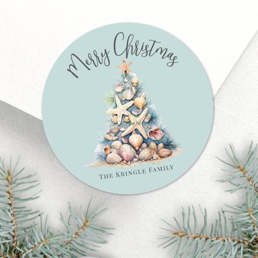 Kerst op het strand ronde sticker