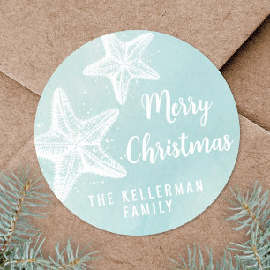 Kerst op het strand ronde sticker