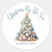 Kerst op het strand ronde sticker (Voorkant)