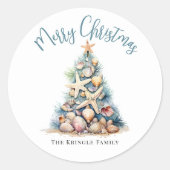 Kerst op het strand ronde sticker (Voorkant)