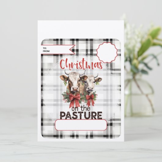 Kerst op het weiland geld feestdagenkaart (Staand voorkant)