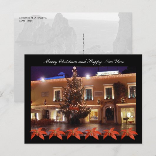 Kerst op La Piazzetta van Capri met poinsettia Feestdagenkaart (Voorkant / Achterkant)