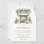 Kerst open haard boog foto QR Code boog bruiloft Kaart (Voorkant)