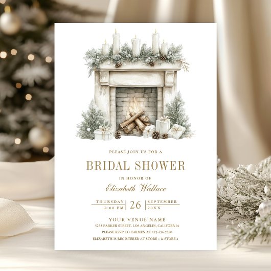 Kerst open haard boog QR Code Vrijgezellenfeest Kaart