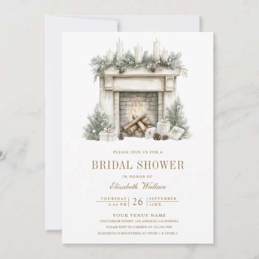 Kerst open haard boog QR Code Vrijgezellenfeest Kaart (Voorkant)