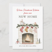 Kerst open haard Foto Nieuw huis Verhuizen Feestdagenkaart (Voorkant)