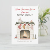 Kerst open haard Foto Nieuw huis Verhuizen Feestdagenkaart (Staand voorkant)