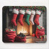 Kerst open haard met zak van steenkool muismat (Voorkant)