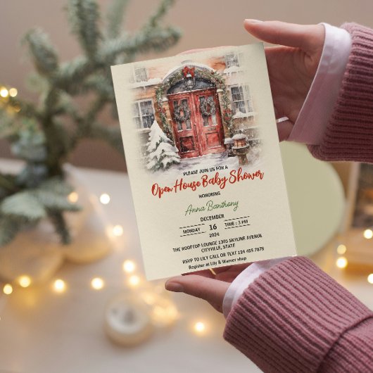 Kerst open huis bewerkbaar sjabloon baby shower kaart