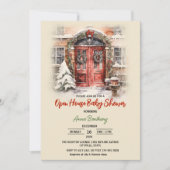 Kerst open huis bewerkbaar sjabloon baby shower kaart (Voorkant)