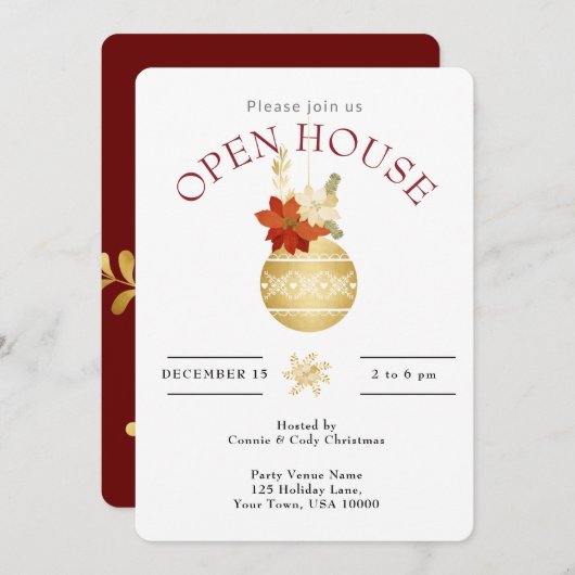 KERST OPEN HUIS GOUD KERSTORNAMENT KAART (Voorkant / Achterkant)