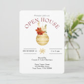 Kerst Open Huis Gouden Kerst Ornament Kaart (Staand voorkant)
