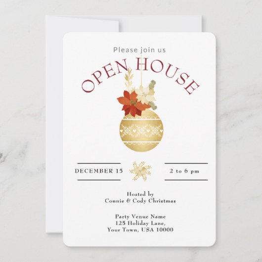 Kerst Open Huis Gouden Kerst Ornament Kaart (Voorkant)