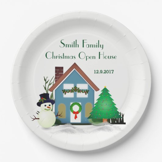 Kerst Open Huis Papieren Borden 23 cm Bordje (Voorkant)