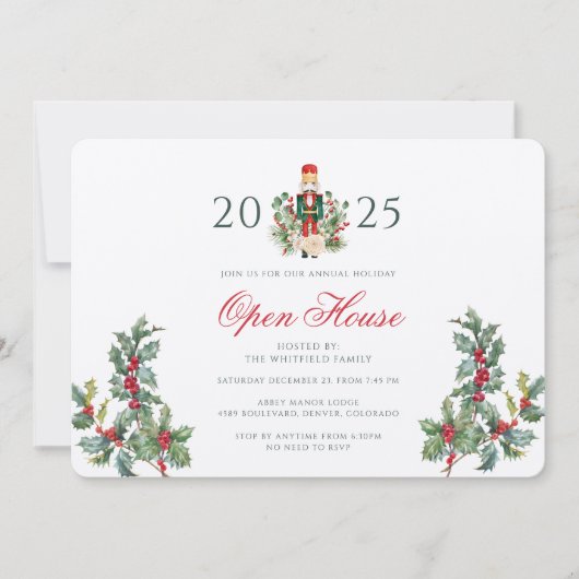 Kerst Open Huis Rode Bessen Groene Takken Kaart (Voorkant)