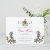 Kerst Open Huis Rode Bessen Groene Takken Kaart (Staand voorkant)