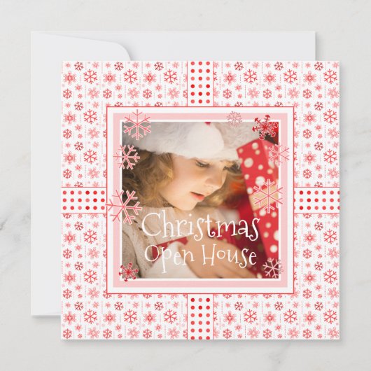 Kerst Open Huis Snowflake Foto Sjabloon Kaart (Voorkant)