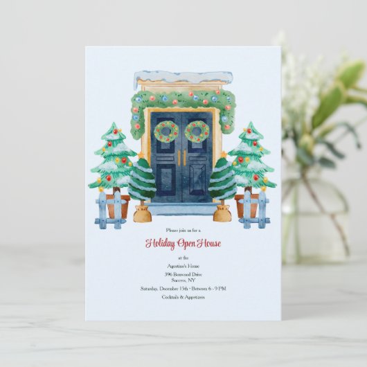 Kerst Open Huis Uitnodiging (Staand voorkant)