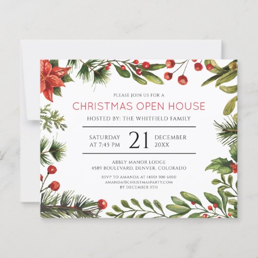 Kerst Open Huis Vakantie Feest Uitnodiging (Voorkant)