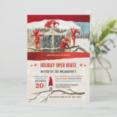 Kerst Open Huis Vintage Elfen Kaart (Staand voorkant)