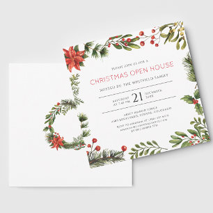 Kerst Open Huis Watercolor Bessen Vakantie Kaart