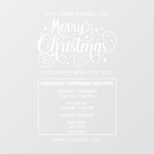 Kerst Openingstijden Bord, Prettig Kerstfeest Raamsticker (Vel)