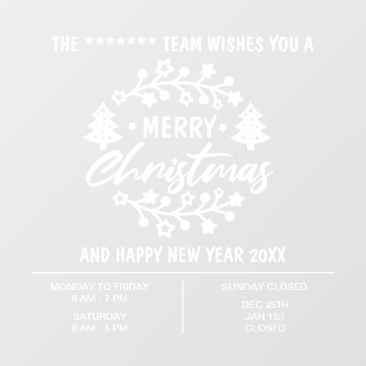 Kerst Openingsuren bedrijf Raamsticker (Vel)