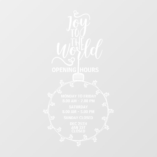 Kerst Openingsuren Bord, Kerstmis Raamsticker (Vel)