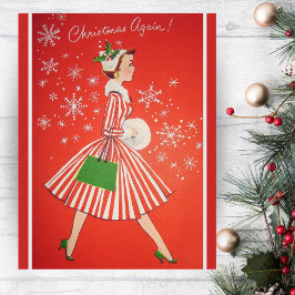 Kerst Opnieuw 1950s Mode Lady Custom Feestdagenkaart