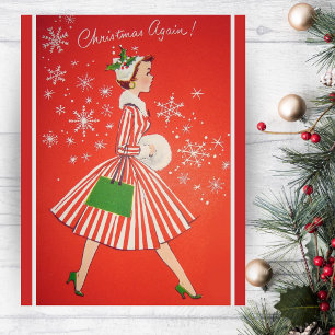 Kerst Opnieuw 1950s Mode Lady Custom Feestdagenkaart