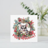 Kerst Opossum bessen Holly Leaves Kaart (Staand voorkant)