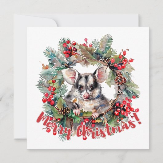Kerst Opossum bessen Holly Leaves Kaart (Voorkant)