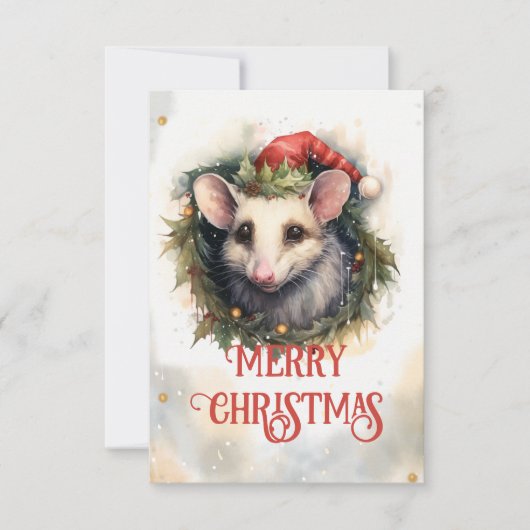 Kerst opossum Waterverf Bedankkaart (Voorkant)