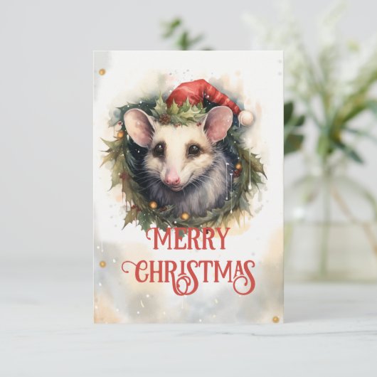 Kerst opossum Waterverf Bedankkaart (Staand voorkant)
