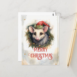 Kerst opossum Waterverf Briefkaart